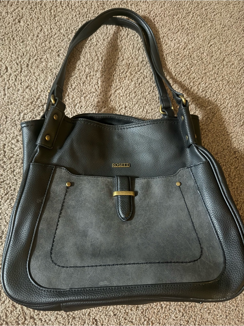 Rosetti Black Pebbled Faux Leather Shoulder Bag